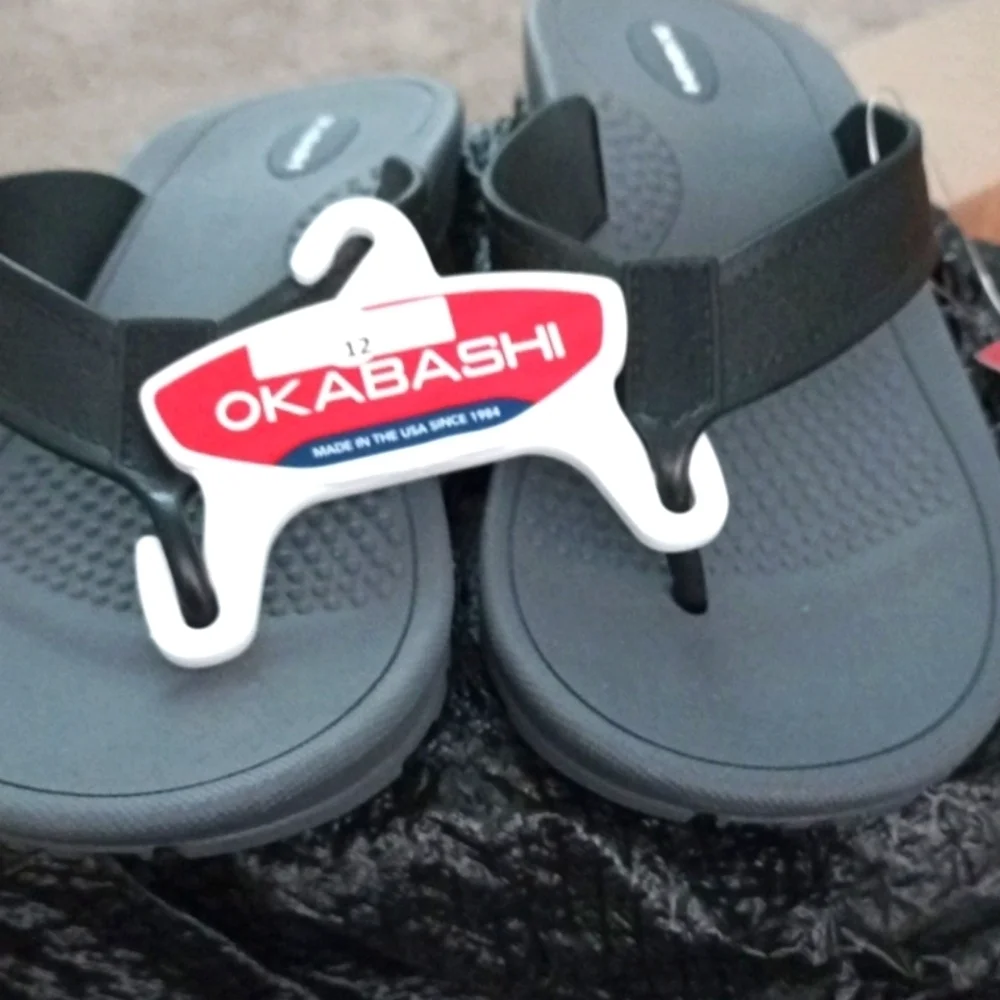 Okabashi Men’s Voyager Flip Flops Gray Black XL NEW USA Arch Support